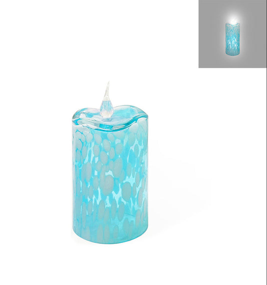GC56129BL | 8"H x 4"D | Glass Candle w/LED Flame | Blue