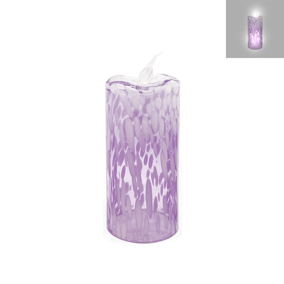 GC56131PR | 10"H x 4"D | Glass Candle w/LED Flame | Purple