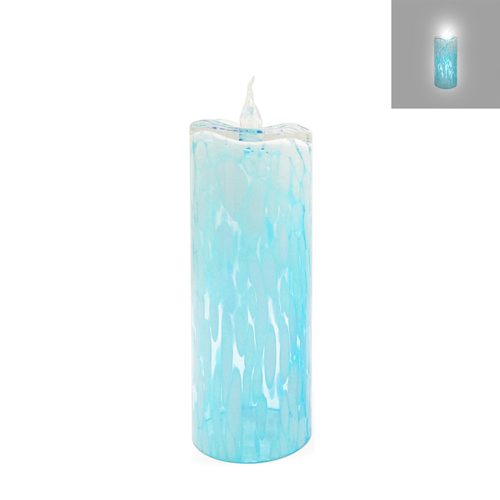 GC56133BL | 12"H x 4"D | Glass Candle w/LED Flame | Blue