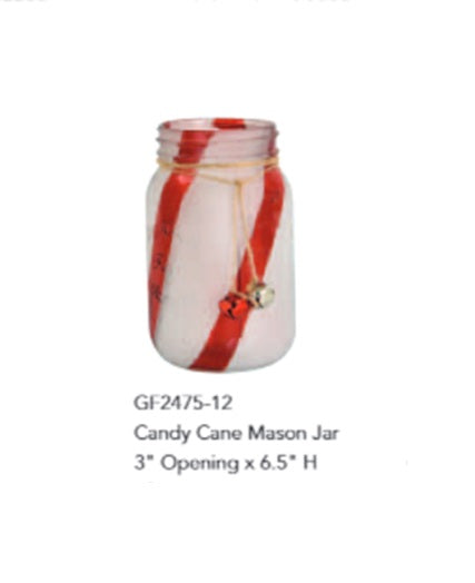 GF2475-12  6.5" ROUND CANDY CANE MASON JAR CASE OF 12