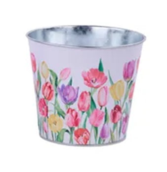 HE2080 | 5"Dia | Easter/Tulips Tin Pot Cover | 3 Asst - A&B Wholesale Market Inc