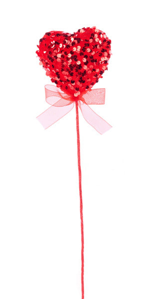 HV1381 | 16"L | SEQUIN VELVET HEART PICK W/BOW