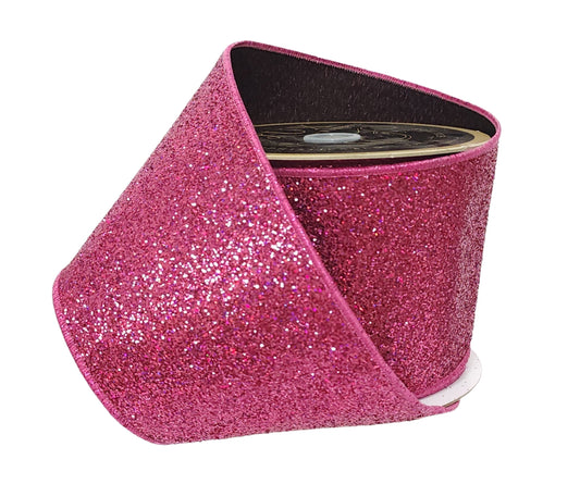 LX327383 | 4" | Laser Glitter/Fused | Fuchsia w/Black Backing | 10yds