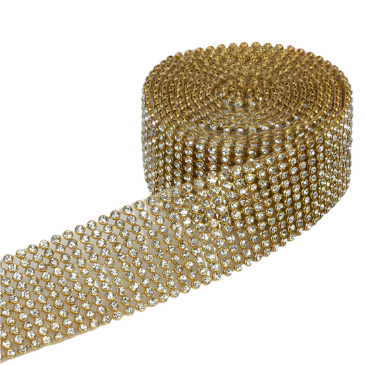 5961-GOLD  1.25" RHINESTONE RIBBON, 2 YDS/ROLL