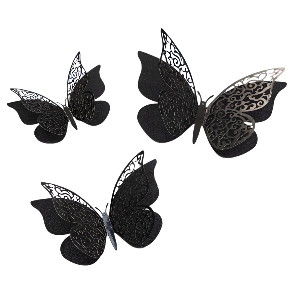 1185-BLACK | 3"/4"/4.5" | DOUBLE LAYER BUTTERFLIES | BLACK | 12PCS/BOX
