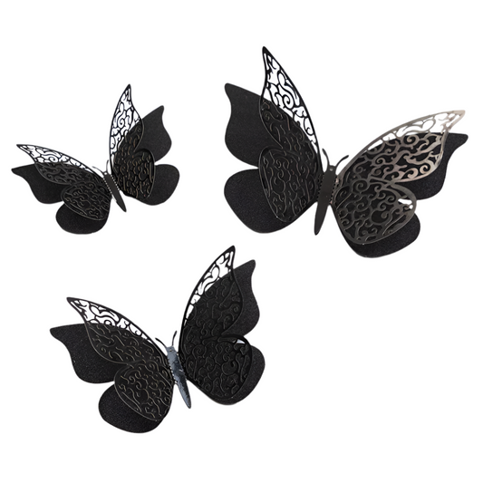 1185-BLACK | 3"/4"/4.5" | DOUBLE LAYER BUTTERFLIES | BLACK | 12PCS/BOX