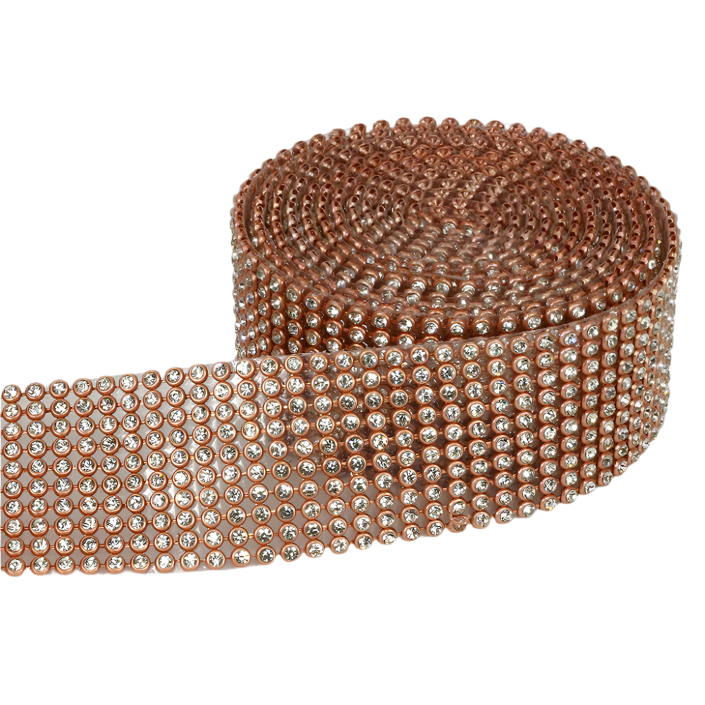 5961-ROSE GOLD  1.25" RHINESTONE RIBBON, 2 YDS/ROLL