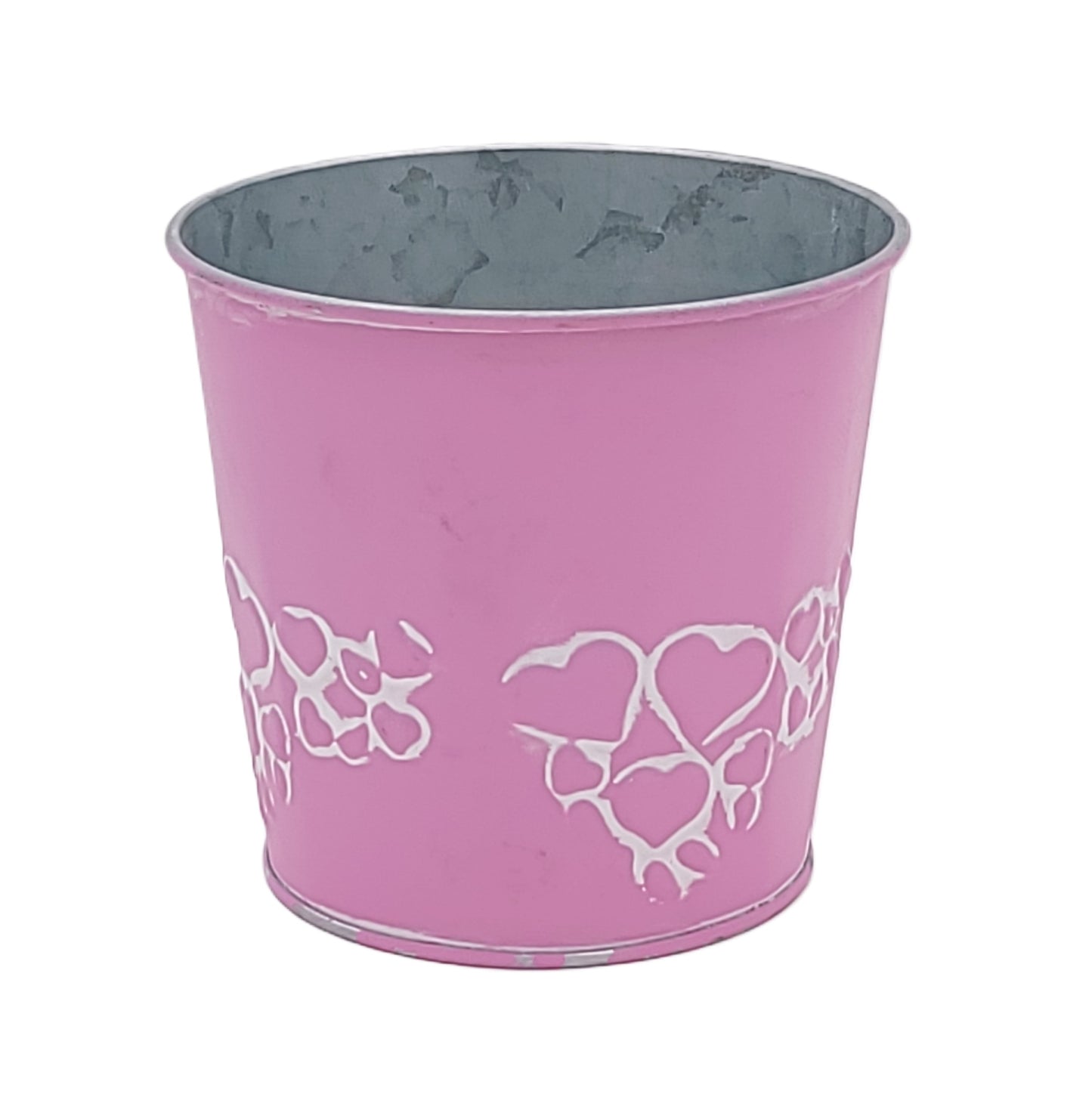 M167   5" OP METAL PINK W/HEART DESIGN POT