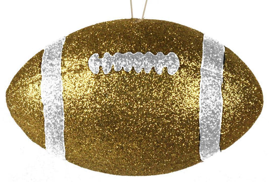 MS1200AW | 4.5"L x 2.75"Dia | Glitter Football Ornament | Gold/White