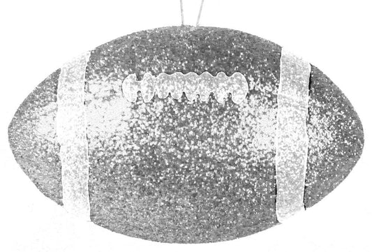 MS1200AX | 4.5"L x 2.75"Dia | Glitter Football Ornament | Silver/White