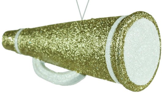 MS1226AW | 6"L | Megaphone Ornament | Gold/White