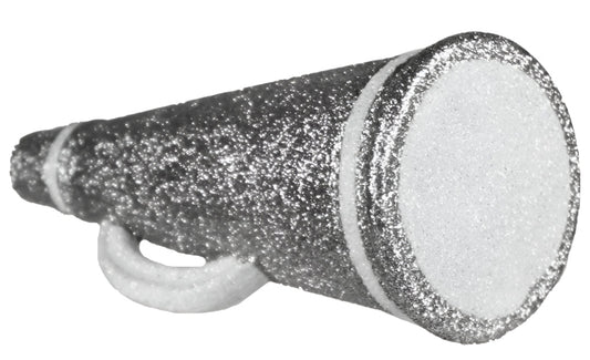 MS1226AX | 6"L | Megaphone Ornament | Silver/White