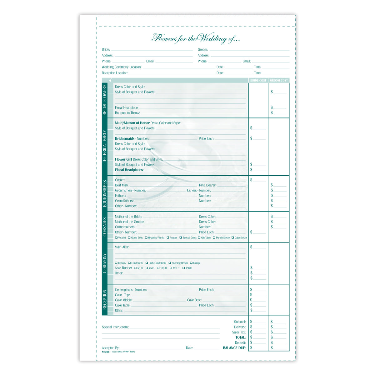 OF0604 | FORM | 2-Part Wedding Form | 25pcs/Pk