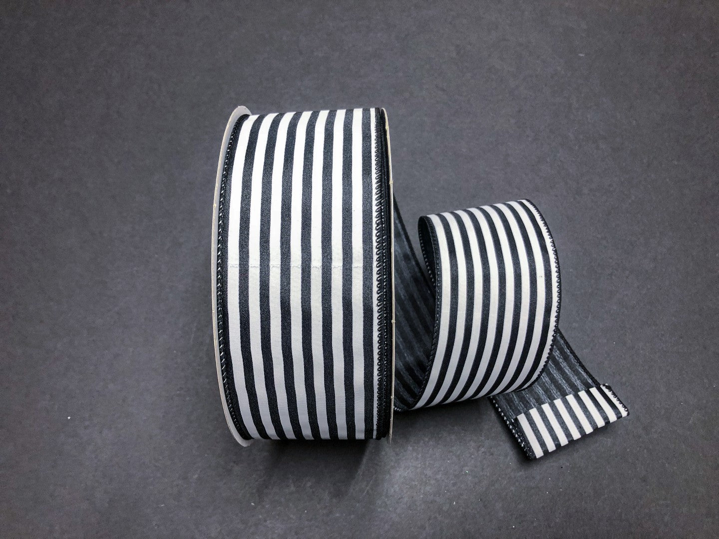 Q501840-585 | 2.5" | BLACK SATIN WHITE CABANA STRIPE | 50YD