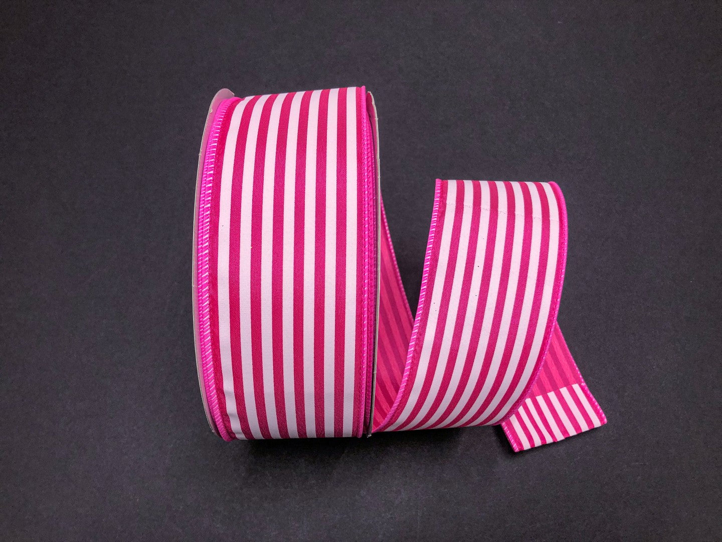 Q501840-590 | 2.5" | FUCHSIA SATIN WHITE CABANA STRIPE | 50YD