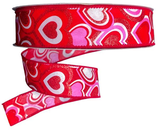 Q501909-612 | 1.5" | PINK/RED/WHITE | MULTI HEARTS SATIN | 50YD