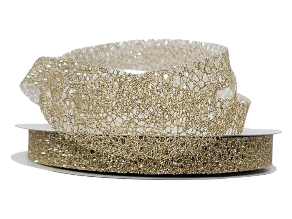 Q631403-14 | 5/8" | Glitter Web | Champagne | 25yd - A&B Wholesale Market Inc