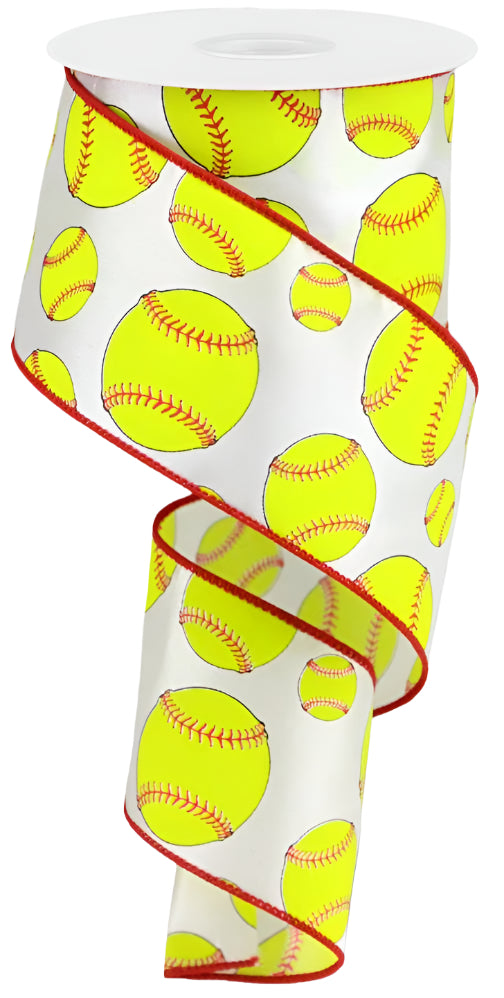 RG01815 | 2.5" | Softball Ribbon | White/Neon Yel/Red | 10yd