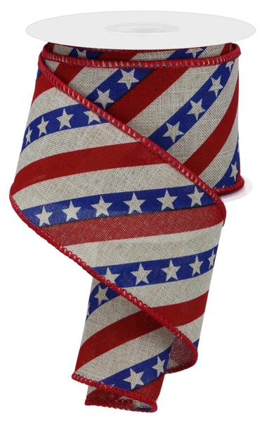 RGE105718  2.5" x 10yd Diagonal Stripes W/Stars