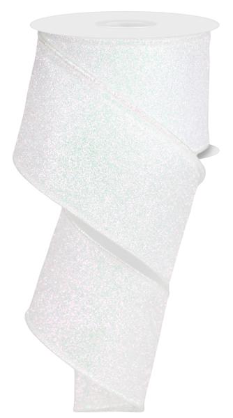 RJ6031 | 2.5" | Iridescent White | Glitter On Fabric | 10yd