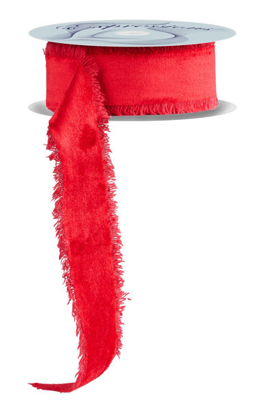 RN591124 | 1.5" | Frayed Edge Velvet | Red | 10yds