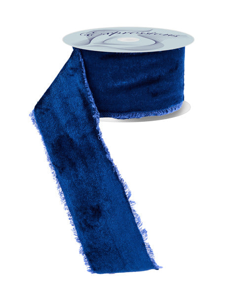 RN591219 | 2.5" | Frayed Edge Velvet | Navy Blue | 10yd