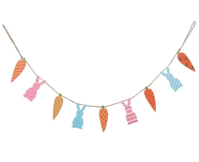 S25001 | Wood Brt Bunny Garland | 2 Asst