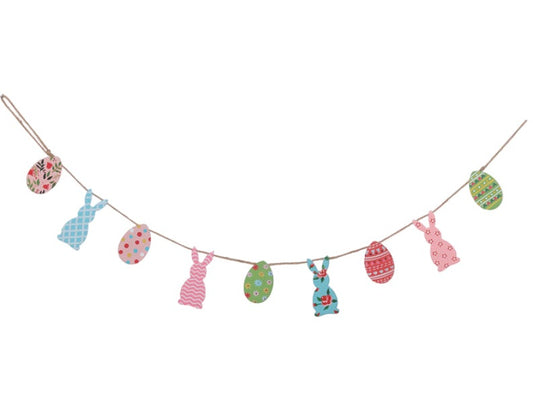 S25001 | Wood Brt Bunny Garland | 2 Asst