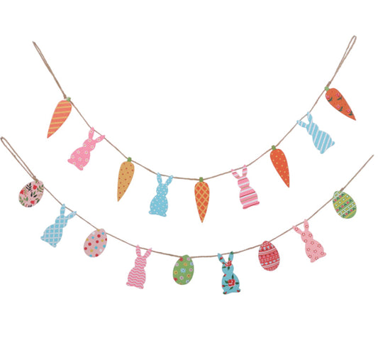 S25001 | Wood Brt Bunny Garland | 2 Asst