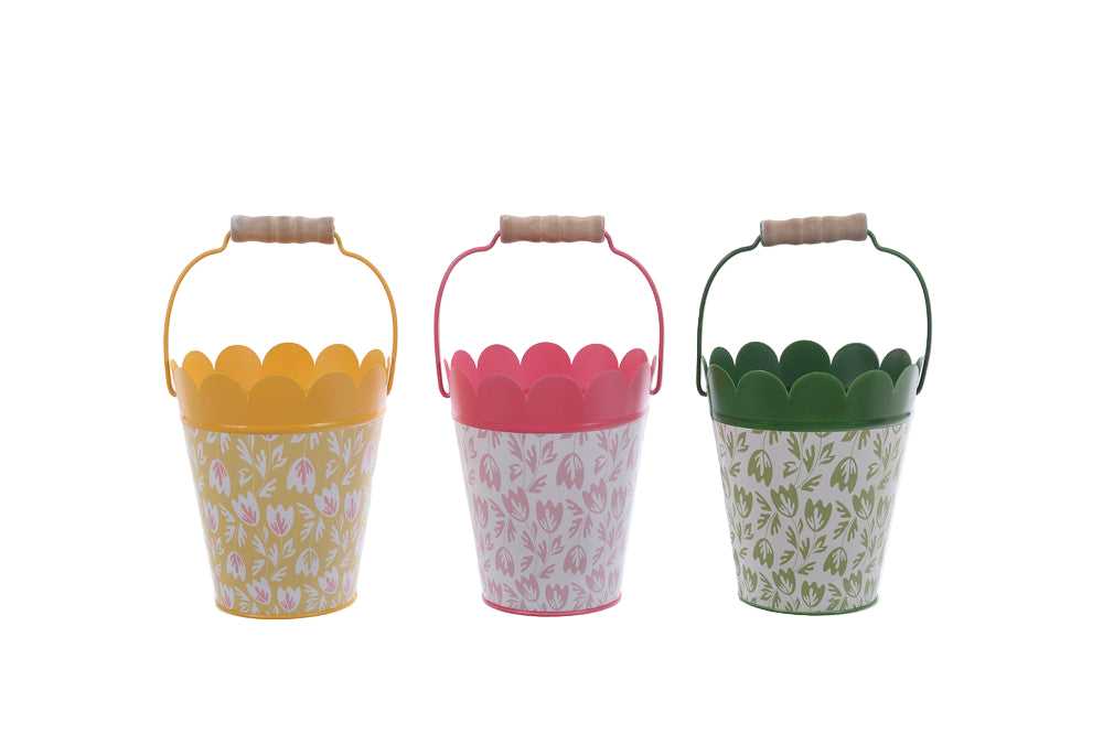S25074 | Metal Spring Bucket w/Handle | 3 Asst