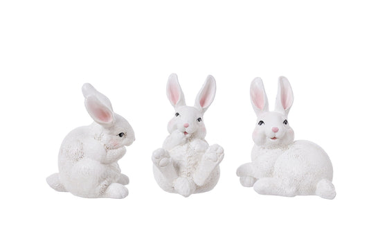 S25119 | Medium  Resin White Bunny | 3 Asst