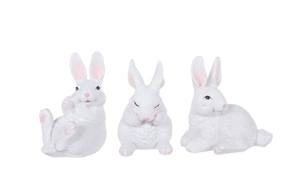 S25120 | Large Resin White Sparkle Bunny | 3 Asst