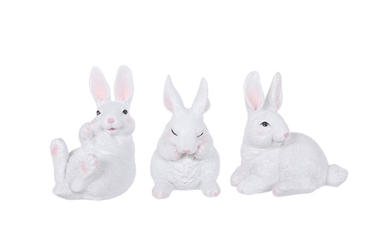 S25120 | Large Resin White Sparkle Bunny | 3 Asst
