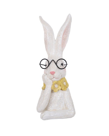 S25122 | Resin White Sparkle Bunny Head W/Glasses | 2 Asst