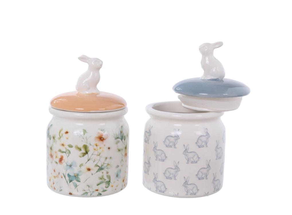 S25158 | Ceramic Elegant Easter Bunny Jar w/Lid | 2 Asst