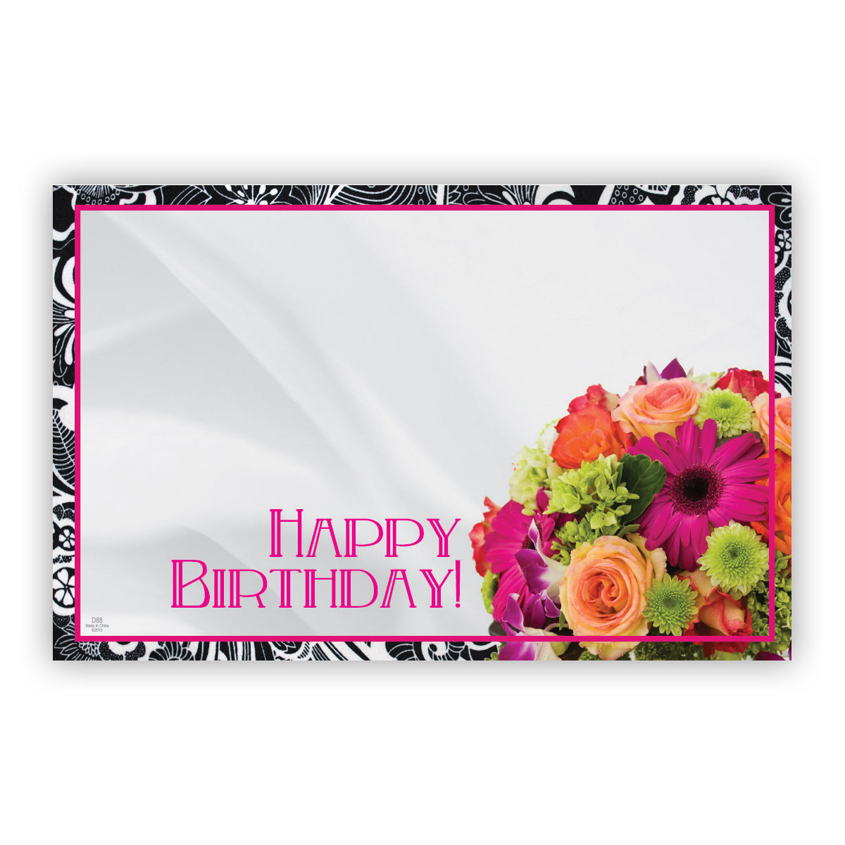 SP0230 | BIRTHDAY | "Happy Birthday" | Black Border/Bouquet | 50Cards/Pkg