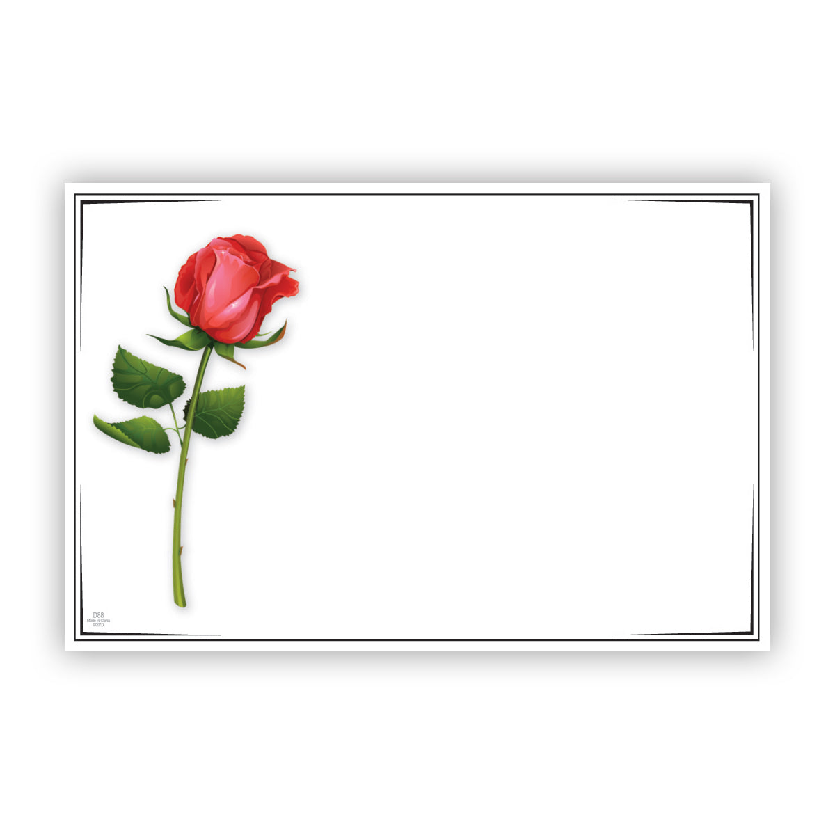 SP0305 | NO SENTIMENT | Single Red Rose w/border | 50Cards/Pkg