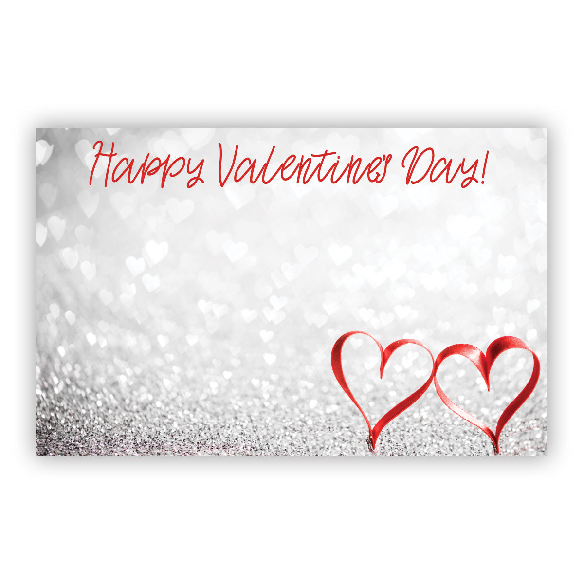 SP0590 | VALENTINES | "Happy Valentine's Day"- Silver w/Red Ribbon Hearts | 50pk