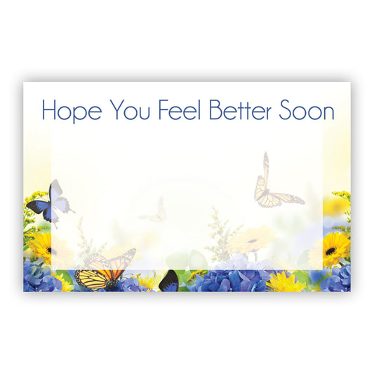 SP0598 | WELL WISHES | "Hope you Feel Better Soon" | Blue & Yellow w/ Butterfly | 50Cards/Pkg