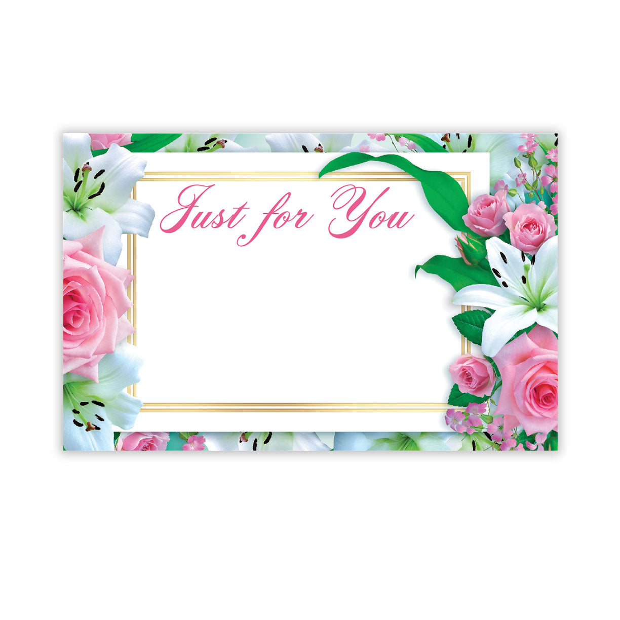 SP0670 | WELL WISHES | "Just For You" | Roses & Lilies Border | 50Cards/Pkg