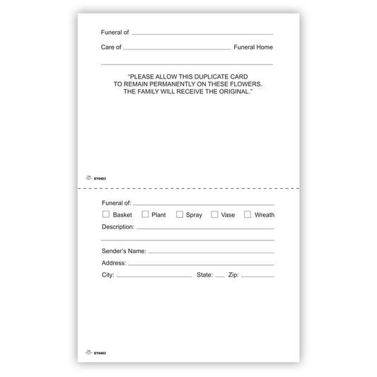 SY0403 | SYMPATHY | "In Loving Memory"- Duplicate Folding Card | 50Card/Pkg