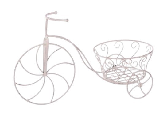 T25220 | METAL ANTIQUE WHITE TRICYCLE CONTAINER
