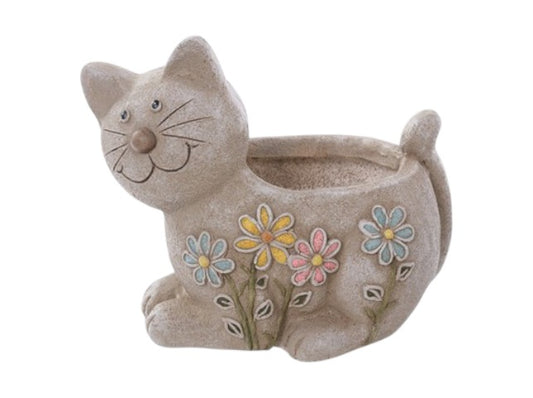 T25239 | MGO TAN/BLUE FLOWER CAT CONTAINER