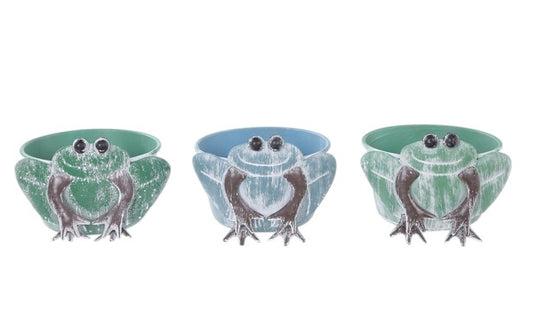 T25544 | METAL SPRING GREEN/TEAL FROG CONTAINER | 3 ASSORTED