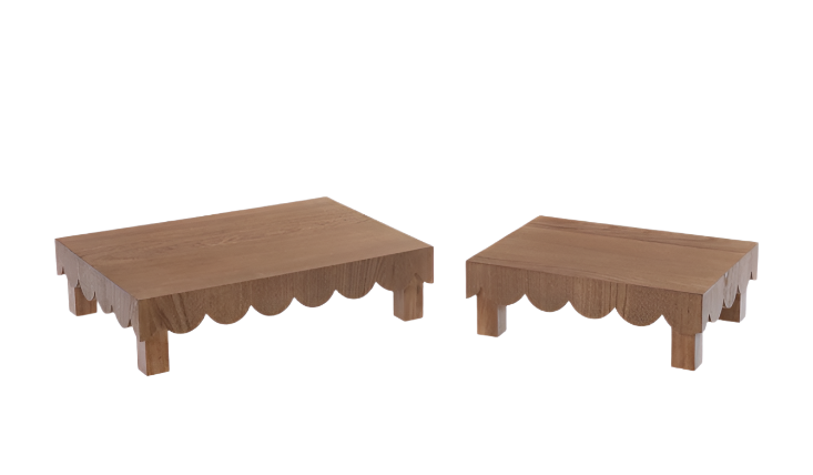 E25456 | WOOD BROWN SCALLOP TRAY W/FEET  | 2PCS/SET