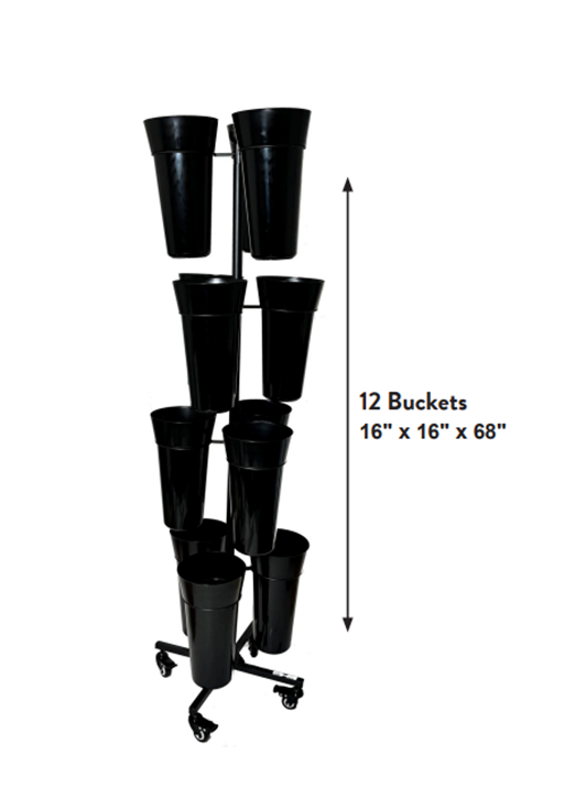 924018BLK | 16" x 68" | FLOWER BUCKET TOWER W/12 BUCKETS | BLACK