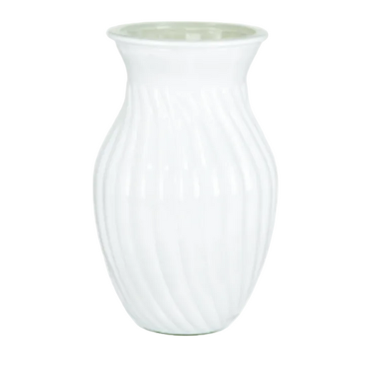 G55802 | 8" | SWIRL GLASS VASE | WHITE | 12PCS/CASE