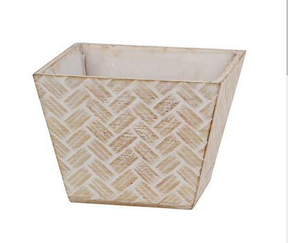 KM1174   4 Patterns/4 Colors Square Wood Pot, W/Liner