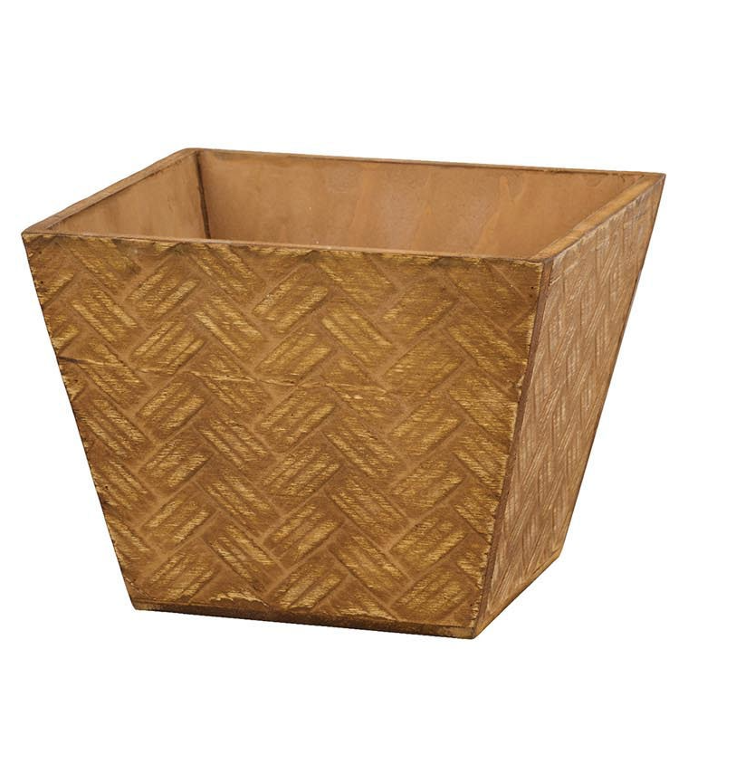 KM1174   4 Patterns/4 Colors Square Wood Pot, W/Liner