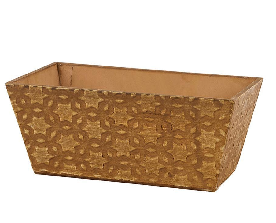 KM1176  4 Color/4 Pattern Rectangular Wood Pot, W/Liner